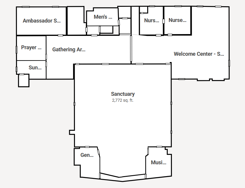 Black and white to-scale floor plan with labeled rooms and square footage