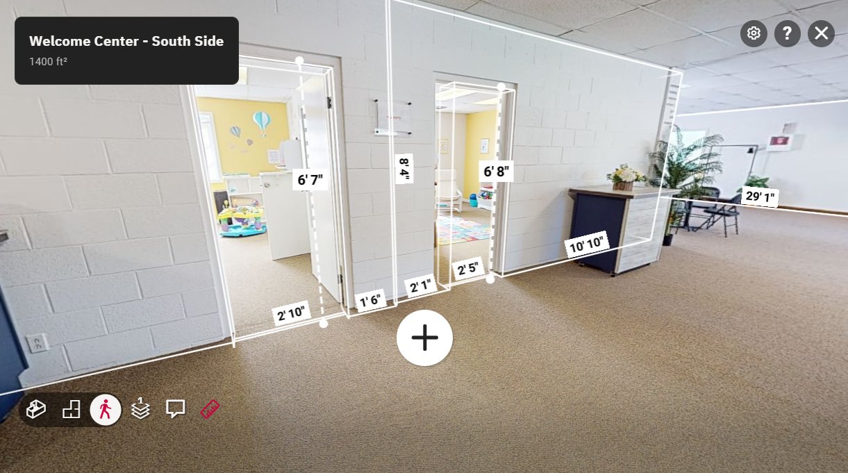 Matterport viewer showing room dimensions measured directly in the 3D tour
